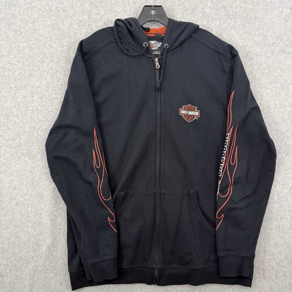 Harley Davidson Full Zip Hoodie Jacket Men's XL Black Flames Spell Out